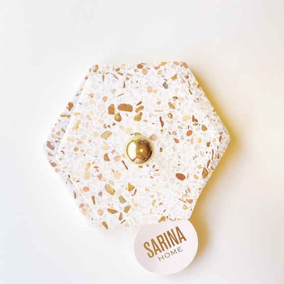 ๐ GENUINE MARBLE HEXAGON 2 TIER JEWELY STAND GOLD HARDWARE VINTAGE REVIVAL - Picture 4 of 8